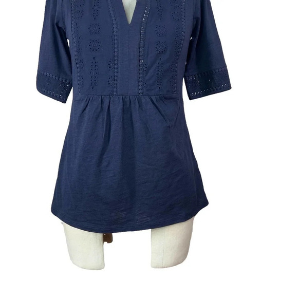 Boden Eyelet Lace Peasant Top T-Shirt Navy Blue Size US‎ 2 - Picture 4 of 12